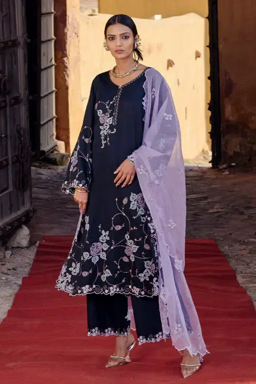 Image | Eid Collection 25 | Luxury Embroidered Suit | Black | Stitched | 3 pc set.