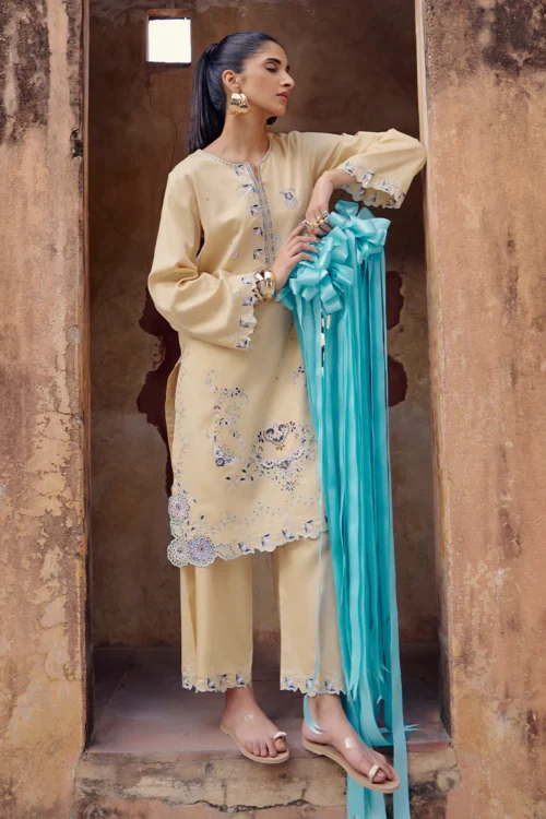 Image Eid Collection '25 - Embroidered Co-Ord Set | Corn Silk Stitched Suit