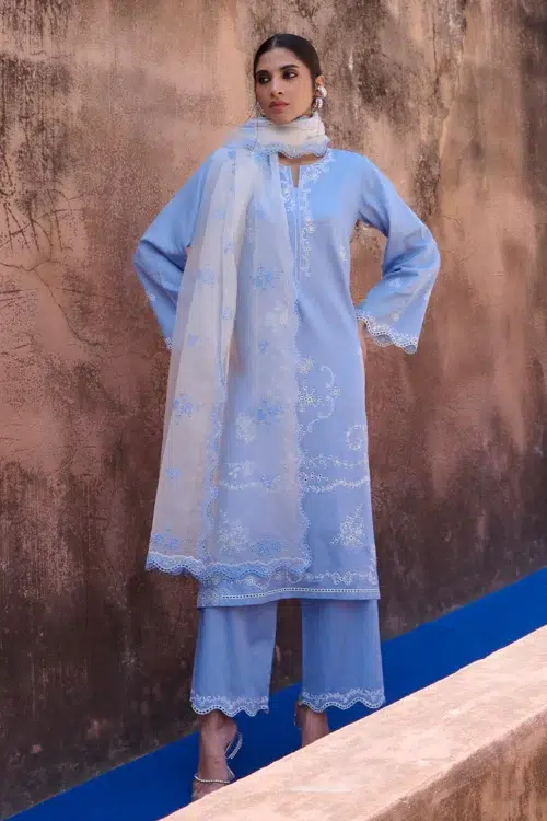 Image | Eid Collection 25 | Luxury Embroidered Suit | Blue | Stitched | 3 pc set.