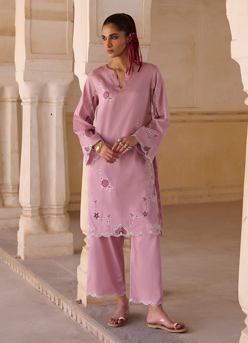 Image Eid Collection '25 - 'Dusky Mauve' Embroidered Co-Ord Set | Stitched