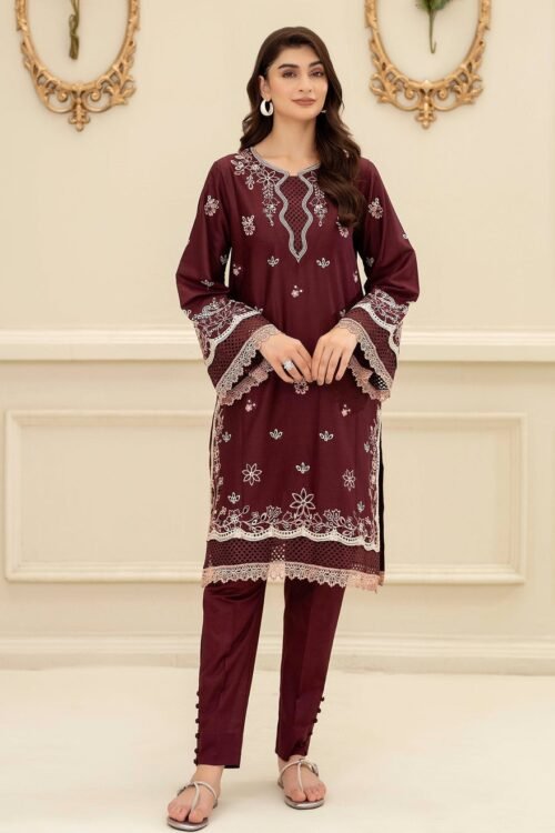 Adan's Libas D03 'Brown' RTW Cotton Embroidered 2-Piece Set