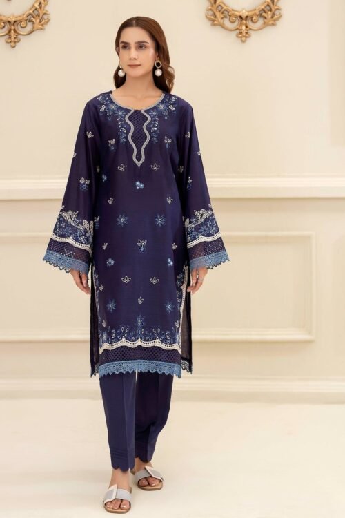 Adan's Libas D04 'Blue' Cotton Embroidered Ready to Wear Dress | 2 Pc
