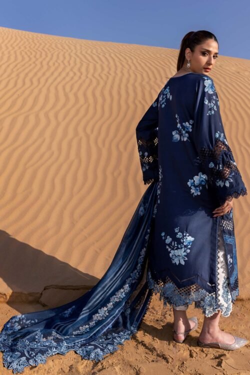 Crimson Flow Lawn 2025 "Moonlight Blue" – Unstitched Festive Wear 3PC | Under the Tuscan Love D1B