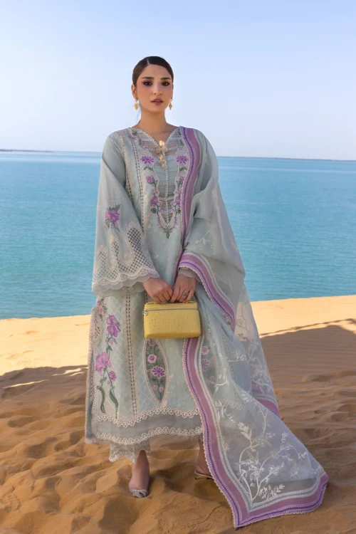 Crimson Flow Lawn 2025 "Powder Blue" – Unstitched 3PC Festive Set | A Handmade Tale D2A