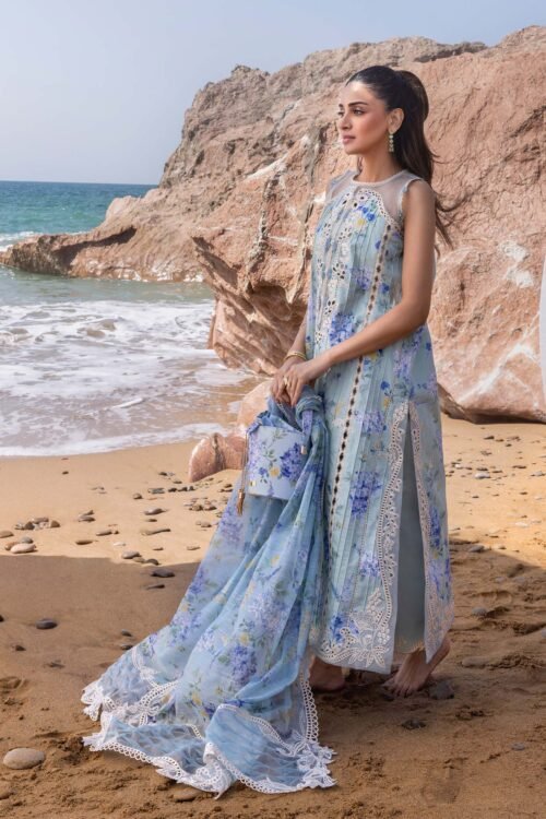 Crimson Flow Lawn 2025 "Ocean Blue" – Unstitched Festive 3PC Attire | Who’s That Girl D3B