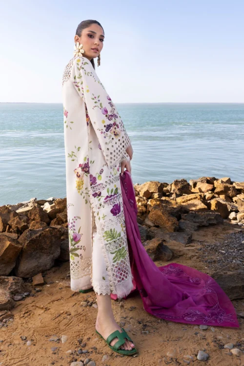 Crimson Flow Lawn 2025 "Ivory" – Unstitched Festive 3PC Ensemble | Bloom Bold D4A