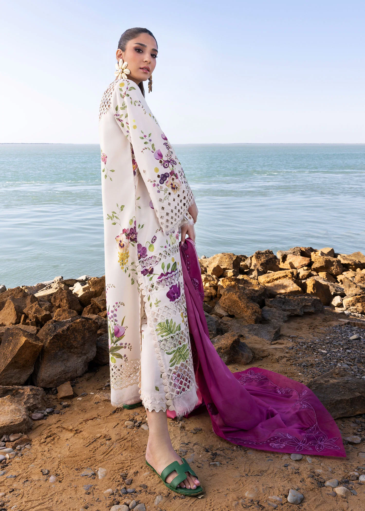 Crimson Flow Lawn 2025 "Ivory" – Unstitched Festive 3PC Ensemble | Bloom Bold D4A