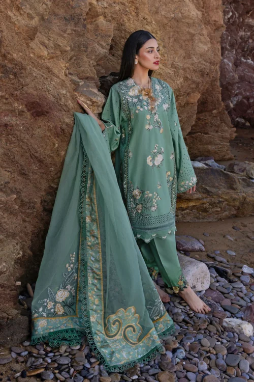 Crimson Flow Lawn 2025 "Sage" – Unstitched 3PC Festive Dress | Parsi Threads D5A