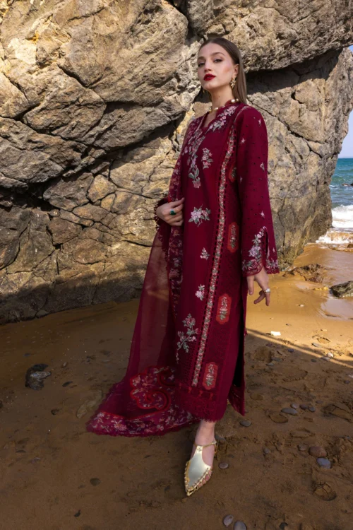 Crimson Flow Lawn 2025 "Crimson" – Unstitched 3PC Festive Ensemble | Parsi Threads D5B