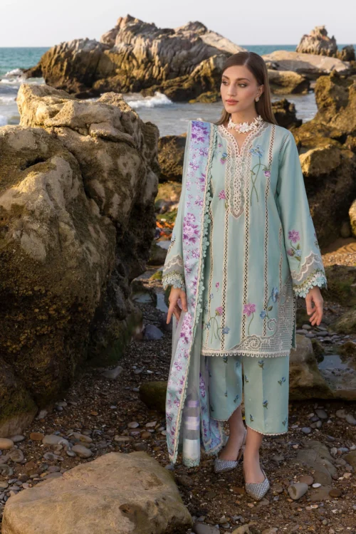 Crimson Flow Lawn 2025 "Morning Blue" – Unstitched 3PC Festive Outfit | Floral Crush D6A