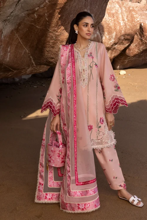Crimson Flow Lawn 2025 "Blush" – Unstitched Festive 3PC Dress | Floral Crush D6B