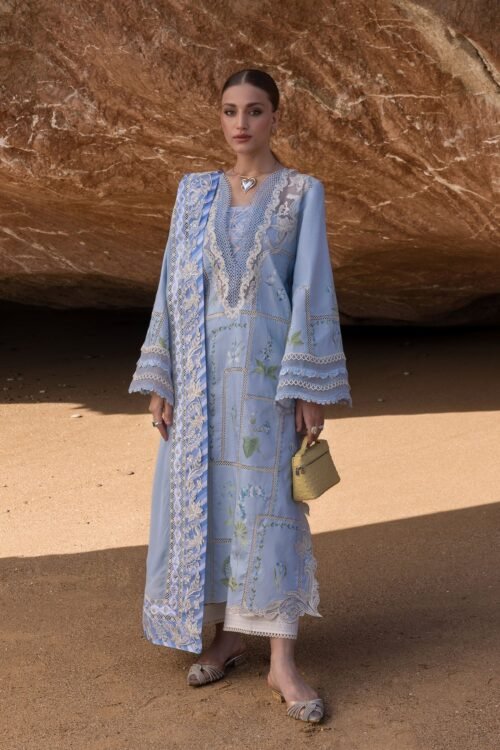 Crimson Flow Lawn 2025 "Ice Blue" – Unstitched 3PC Festive Ensemble | A Girl in the Garden D7B