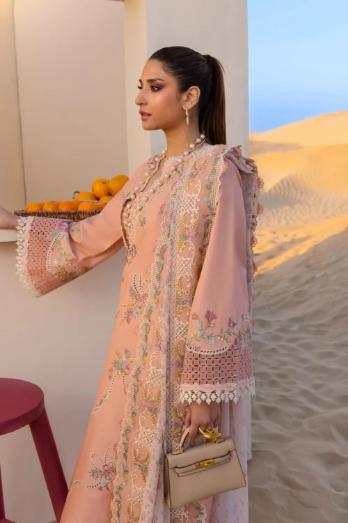 Crimson Flow Lawn 2025 "Peachy Pink" – Unstitched 3PC Festive Ensemble | Twirls and Ties D8A