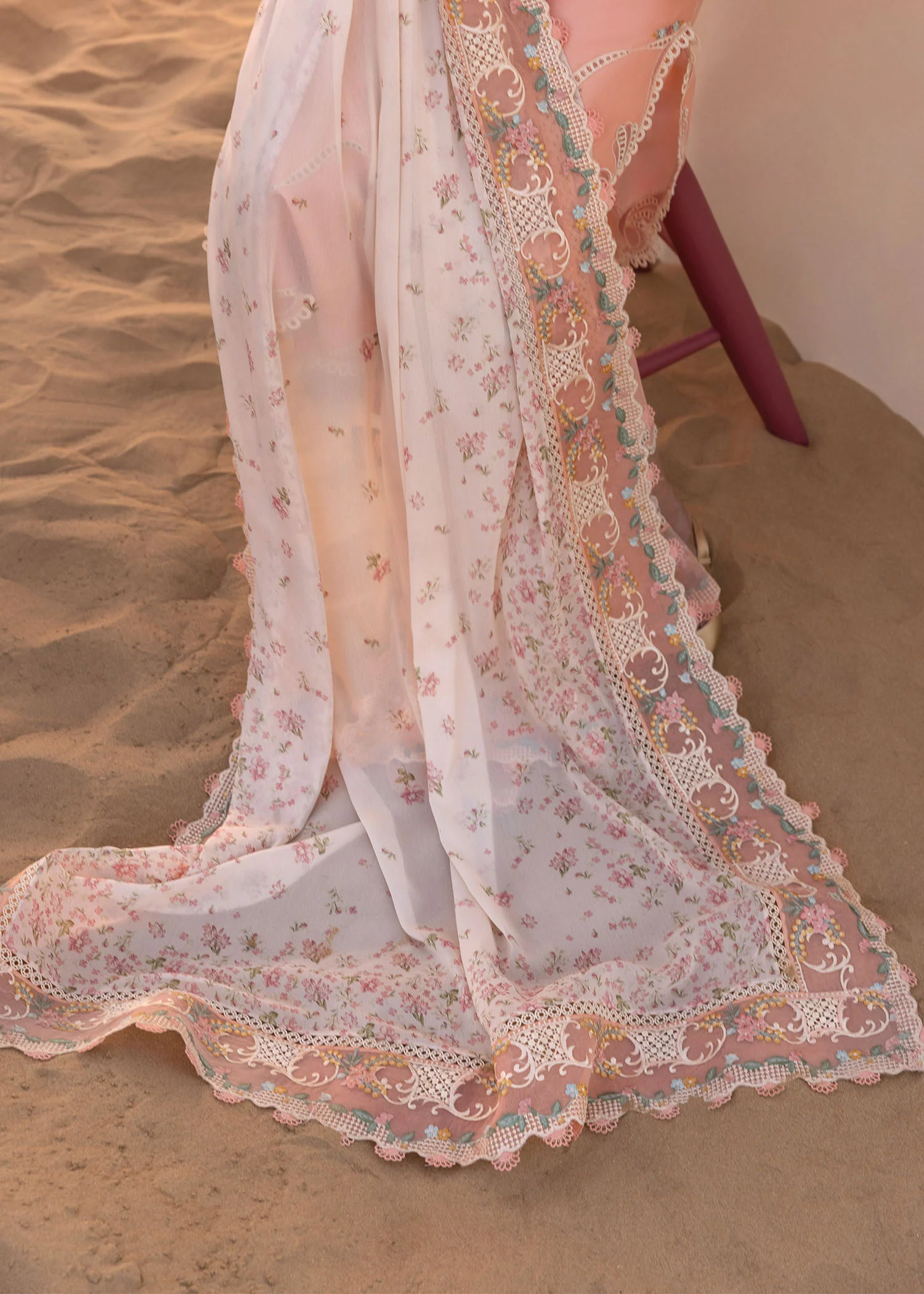 Crimson Flow Lawn 2025 "Peachy Pink" – Unstitched 3PC Festive Ensemble | Twirls and Ties D8A - Image 3