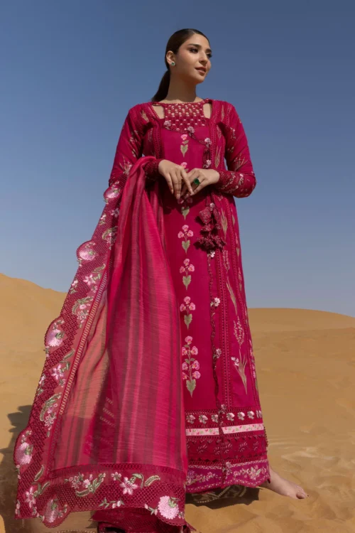 Crimson Flow Lawn 2025 "Ruby" - Unstitched Formal Festive 3PC Outfit | Once Upon a Flower D9A