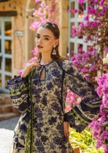 Elaf Blue Blossom 'Grey' Unstitched Lawn - Printed Chikankari '25 | 3-Piece Set