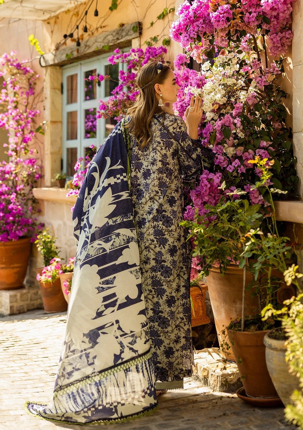 Elaf Blue Blossom 'Grey' Unstitched Lawn - Printed Chikankari '25 | 3-Piece Set - Image 3