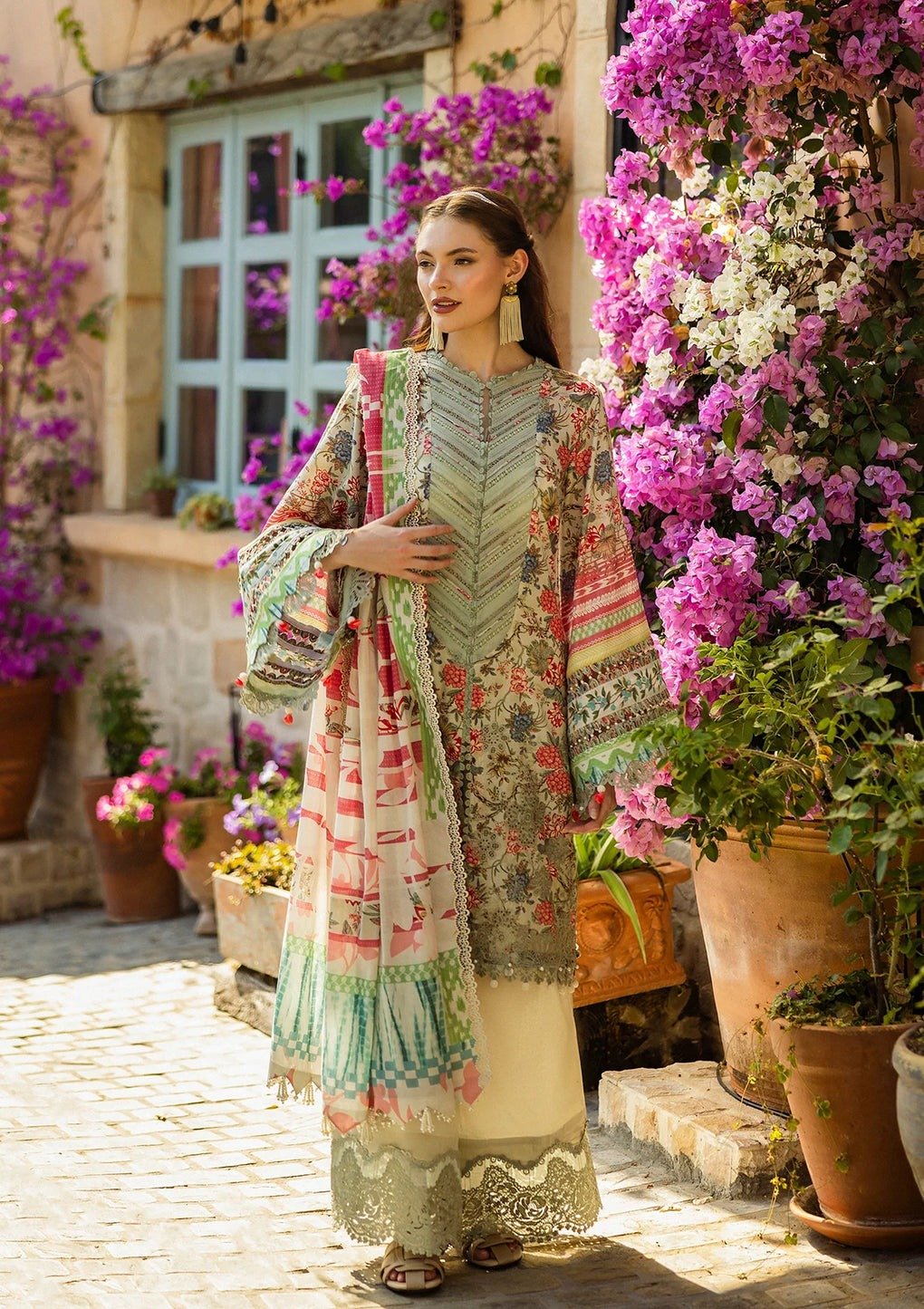 Elaf | Giardino | Ivory | Lawn | Unstitched | Print Chikankari Collocation '25 | 3 pc set