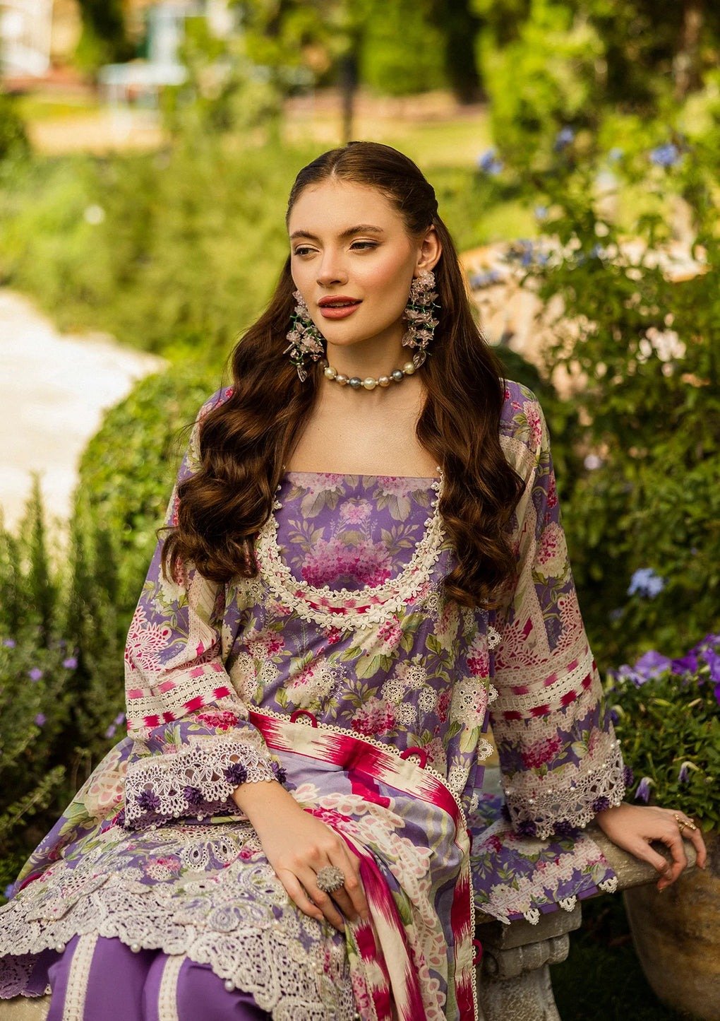 Elaf 'Lilac' Print Chikankari '25 Unstitched Lawn | Periwinkle - 3-Piece Set - Image 2