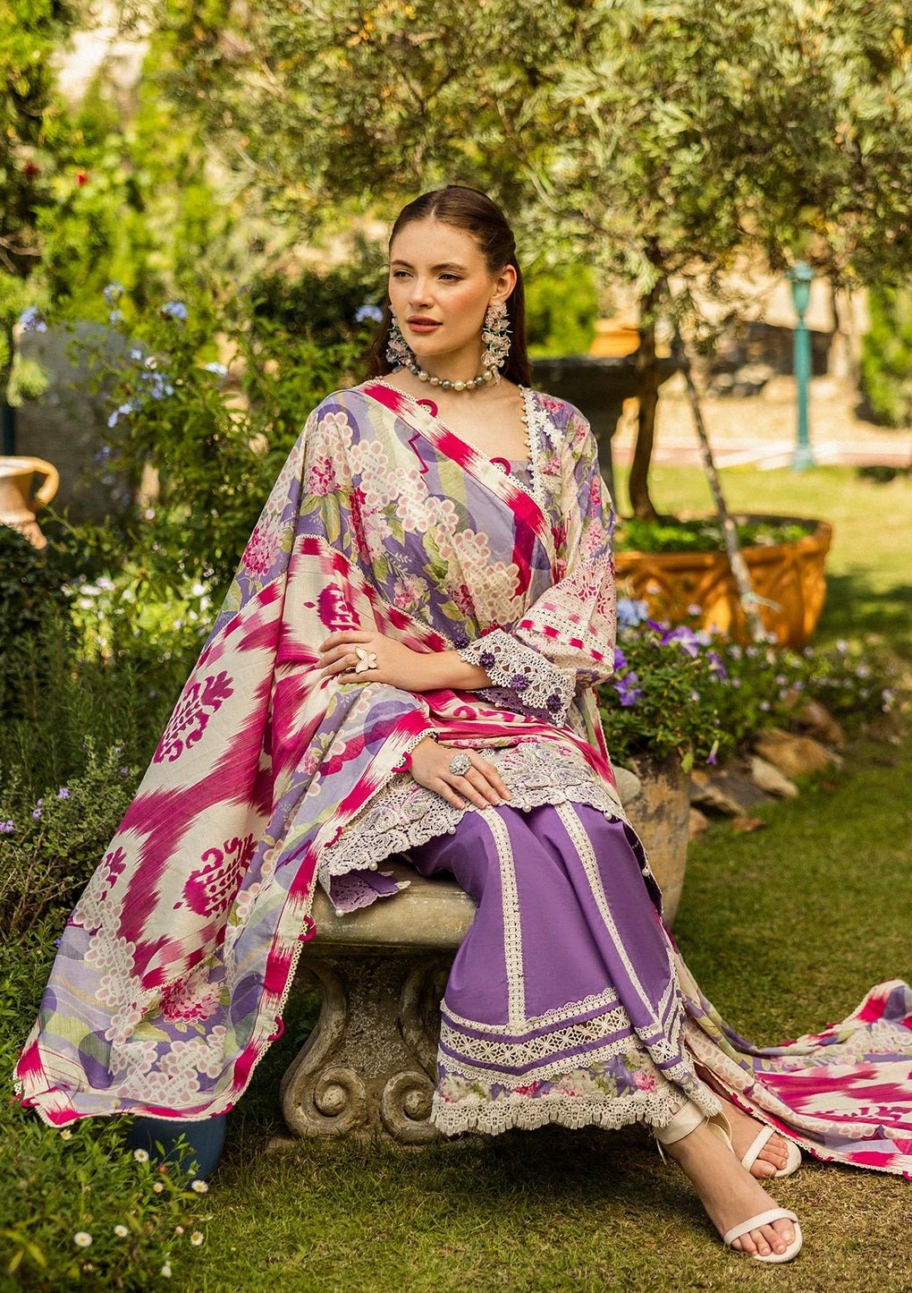 Elaf 'Lilac' Print Chikankari '25 Unstitched Lawn | Periwinkle - 3-Piece Set - Image 4