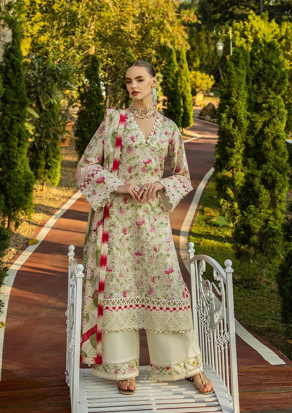 Elaf | Sweet greens | Off White | Lawn | Unstitched | Print Chikankari Collocation '25 | 3 pc set