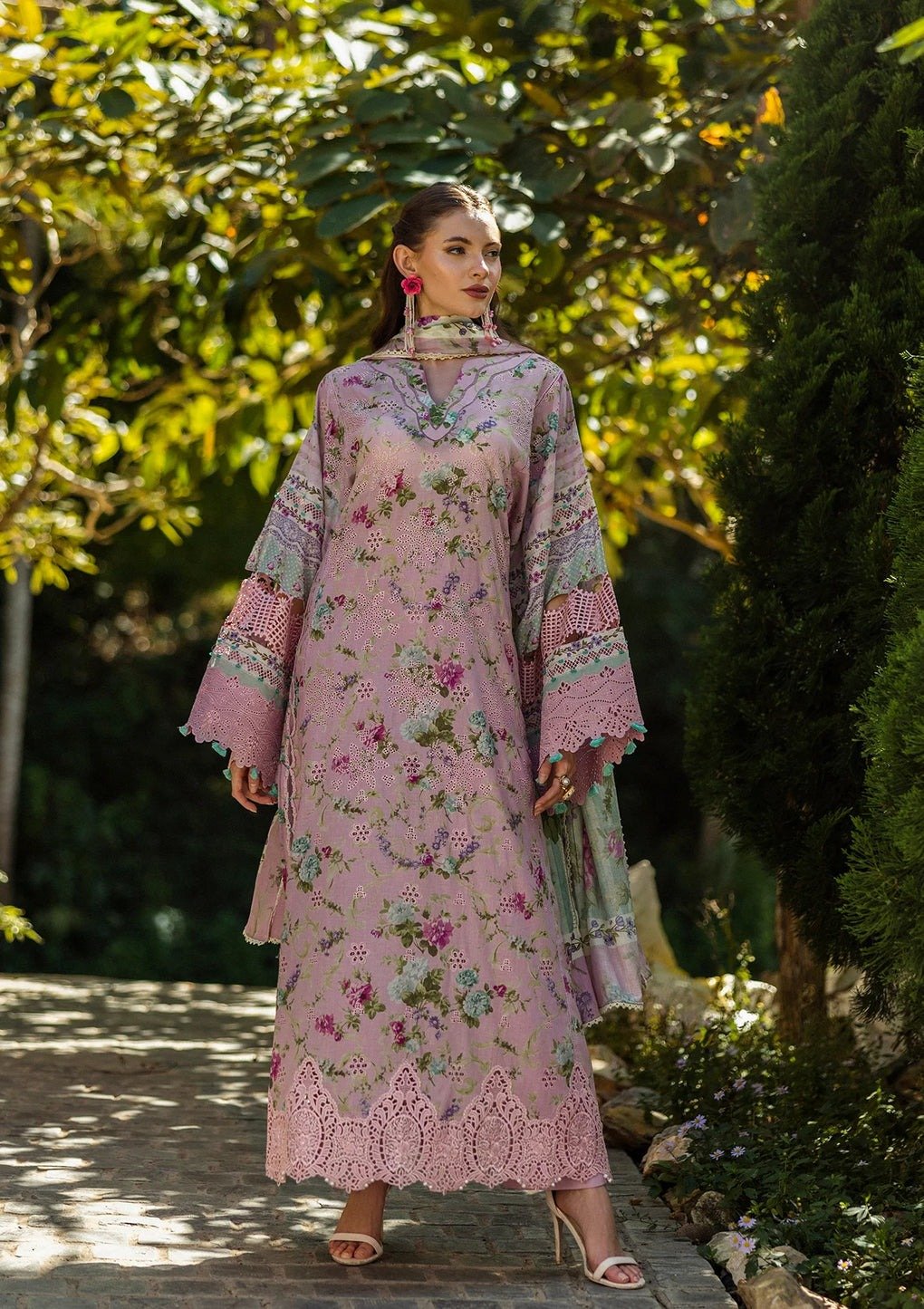 Elaf | Princess Rose | Pink | Lawn | Unstitched | Print Chikankari Collocation '25 | 3 pc set