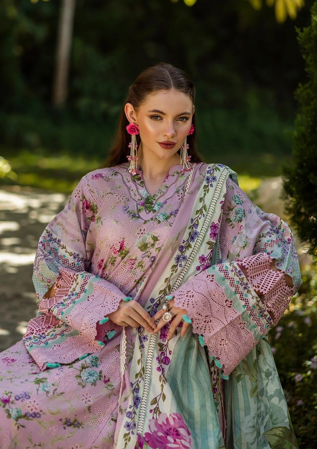 Elaf | Princess Rose | Pink | Lawn | Unstitched | Print Chikankari Collocation '25 | 3 pc set - Image 3