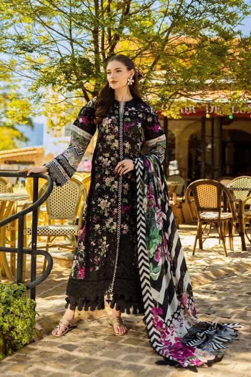Elaf | Belleza | Black | Lawn | Unstitched | Print Chikankari Collocation '25 | 3 pc set