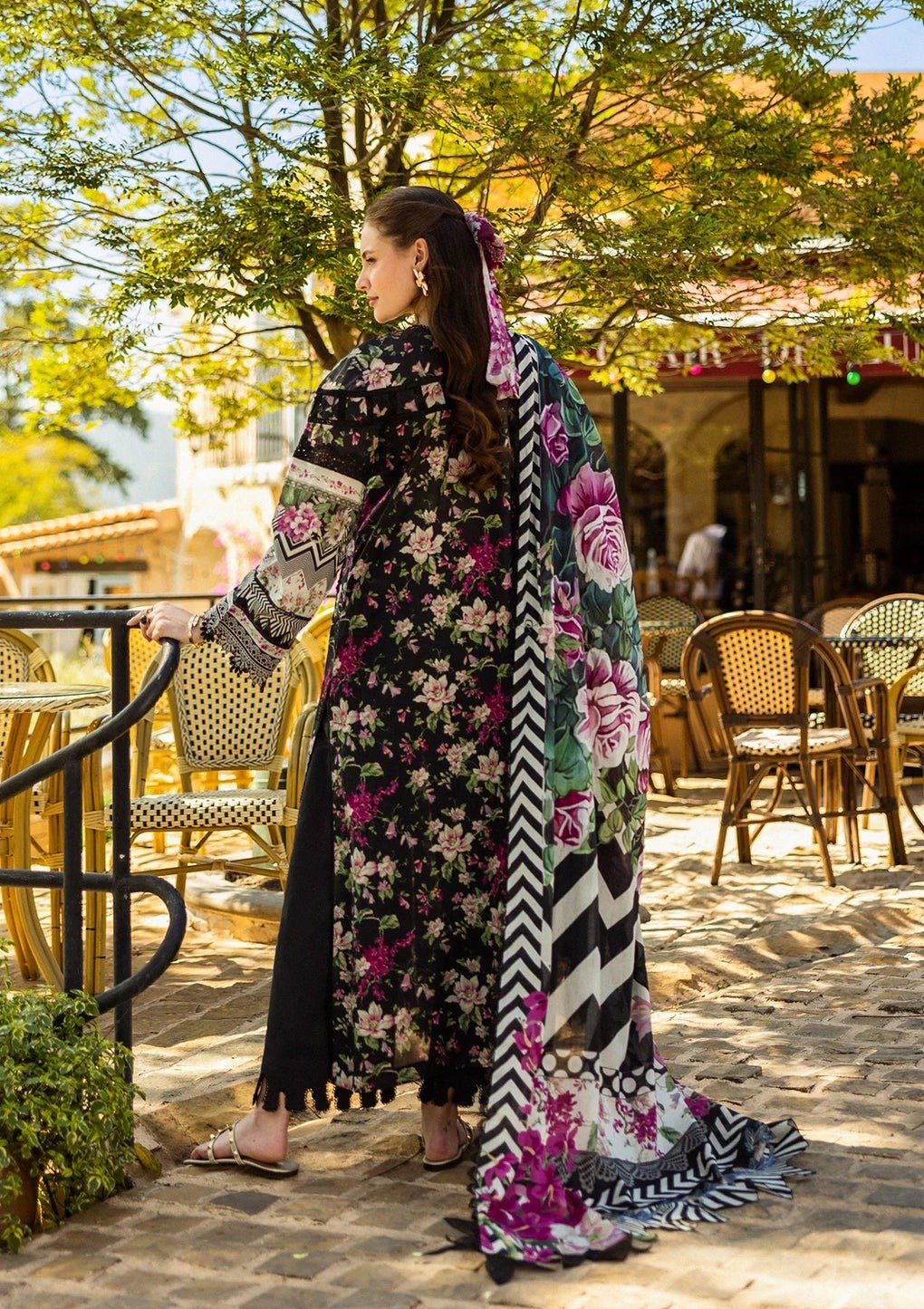 Elaf | Belleza | Black | Lawn | Unstitched | Print Chikankari Collocation '25 | 3 pc set - Image 2