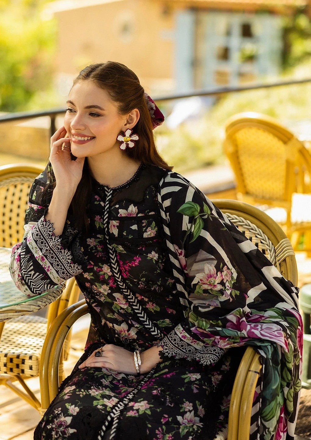Elaf | Belleza | Black | Lawn | Unstitched | Print Chikankari Collocation '25 | 3 pc set - Image 3