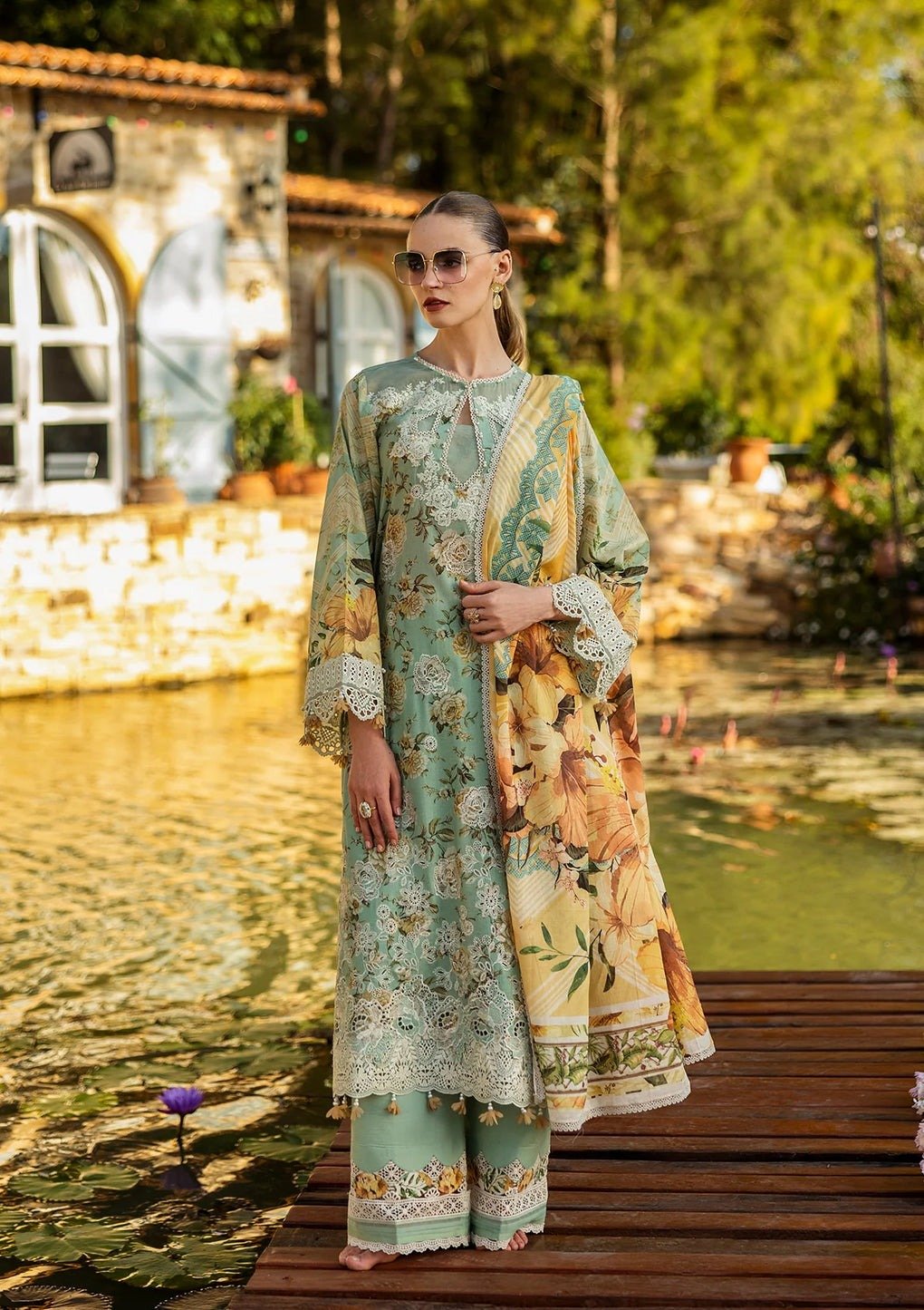 Elaf Pistachio Dreams 'Aqua' Print Chikankari Collocation '25 - Unstitched Lawn | 3 pc set