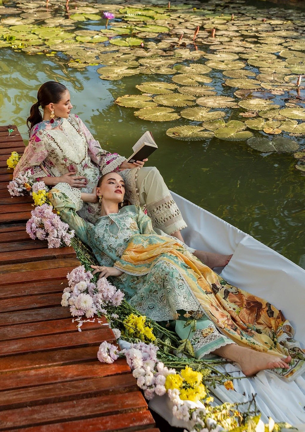 Elaf Pistachio Dreams 'Aqua' Print Chikankari Collocation '25 - Unstitched Lawn | 3 pc set - Image 3