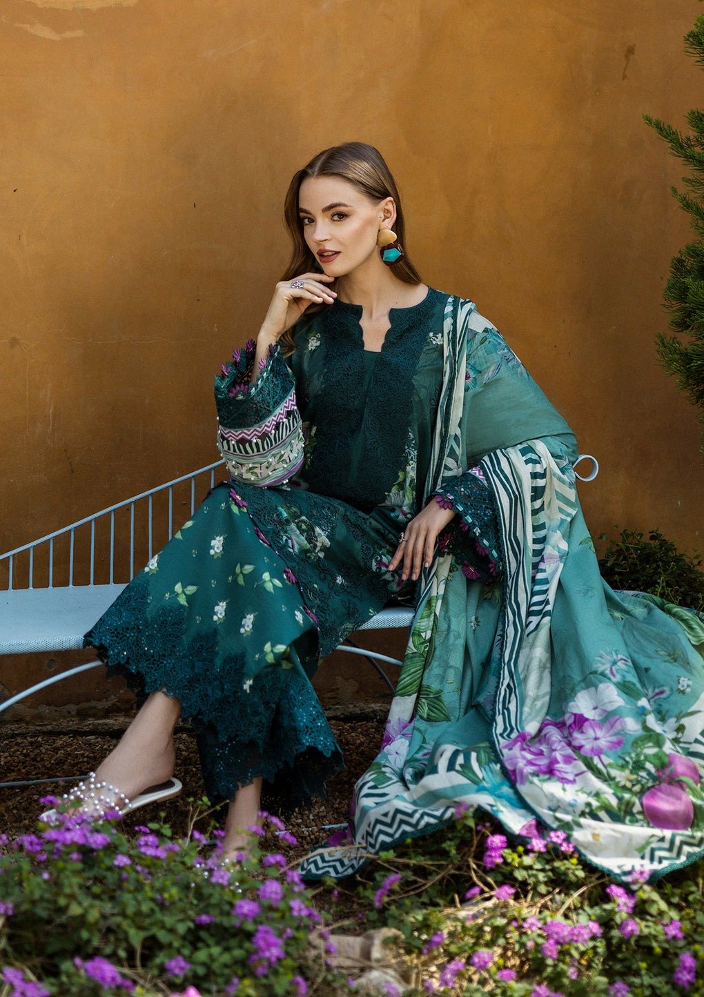 Elaf Jade Embrace 'Green' Print Chikankari Collocation '25 - Unstitched Lawn | 3 pc set - Image 2