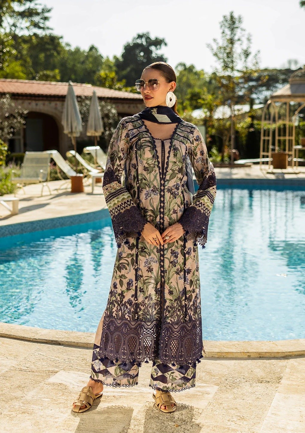 Elaf | Azzurro | Nude Pink | Lawn | Unstitched | Print Chikankari Collocation '25 | 3 pc set