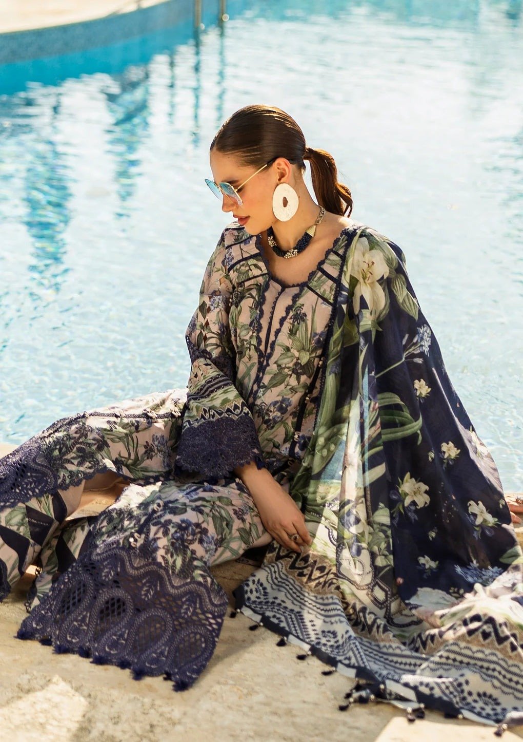 Elaf | Azzurro | Nude Pink | Lawn | Unstitched | Print Chikankari Collocation '25 | 3 pc set - Image 3