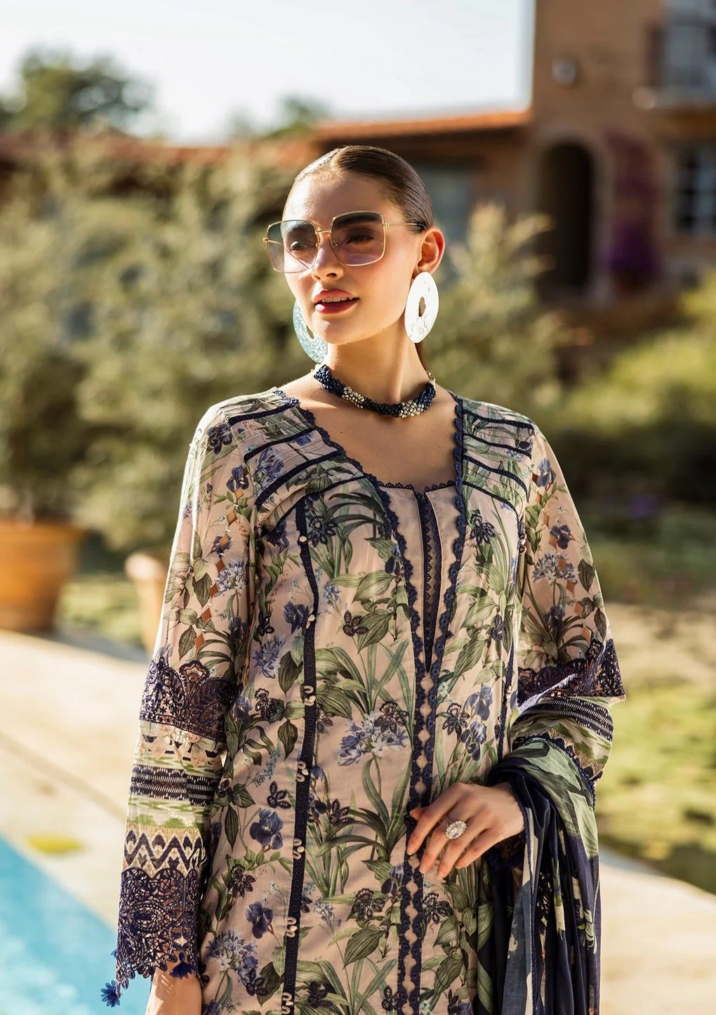 Elaf | Azzurro | Nude Pink | Lawn | Unstitched | Print Chikankari Collocation '25 | 3 pc set - Image 4