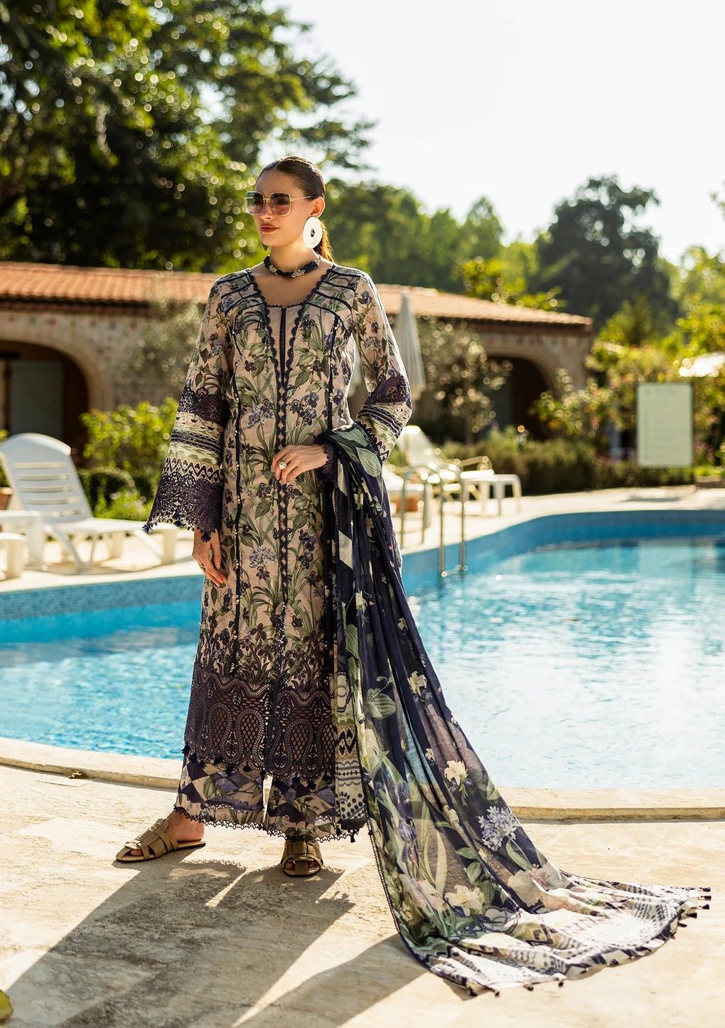 Elaf | Azzurro | Nude Pink | Lawn | Unstitched | Print Chikankari Collocation '25 | 3 pc set - Image 5