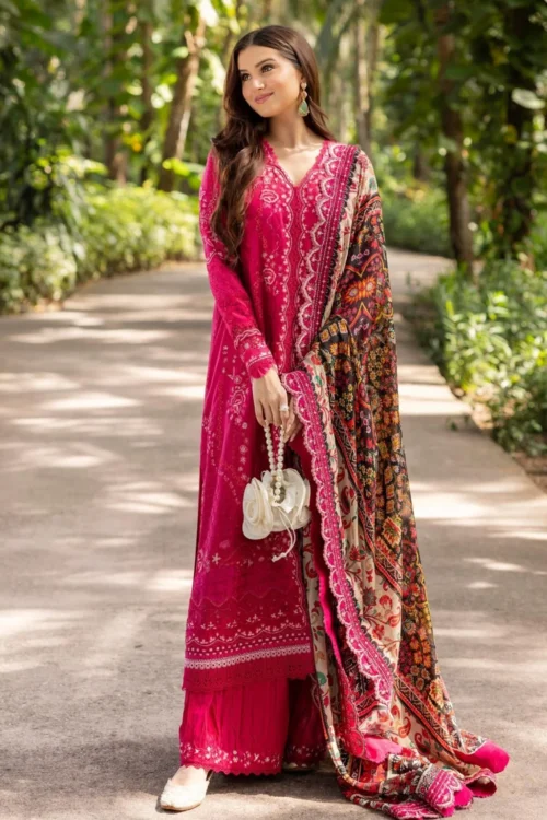Faiza Saqlain Verda-01 Dark 'Hot Pink' Lawn 25 | Premium Unstitched 3 Piece Ladies Suit