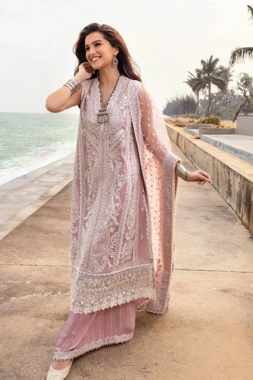 Faiza Saqlain Zinnia Luxury Lawn 25 Amaryllis-02 "Powder Pink" | 3Pc Unstitched Festive & Formal Collection