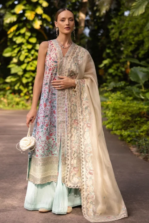 Faiza Saqlain Zinnia Luxury Lawn 25 Danica-06 "Peach" - 3Pc Party Wear Collection