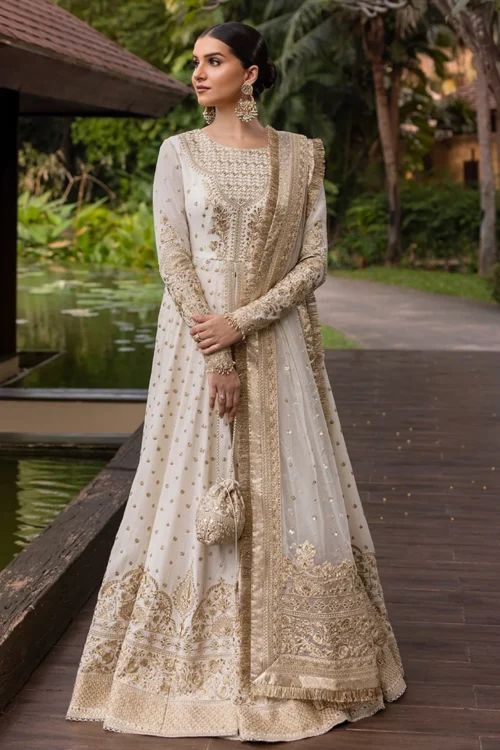 Faiza Saqlain Zinnia Luxury Lawn 25 Lily-07 "Off-White & Gold" | Elegant Unstitched 3 Piece Ladies Suit