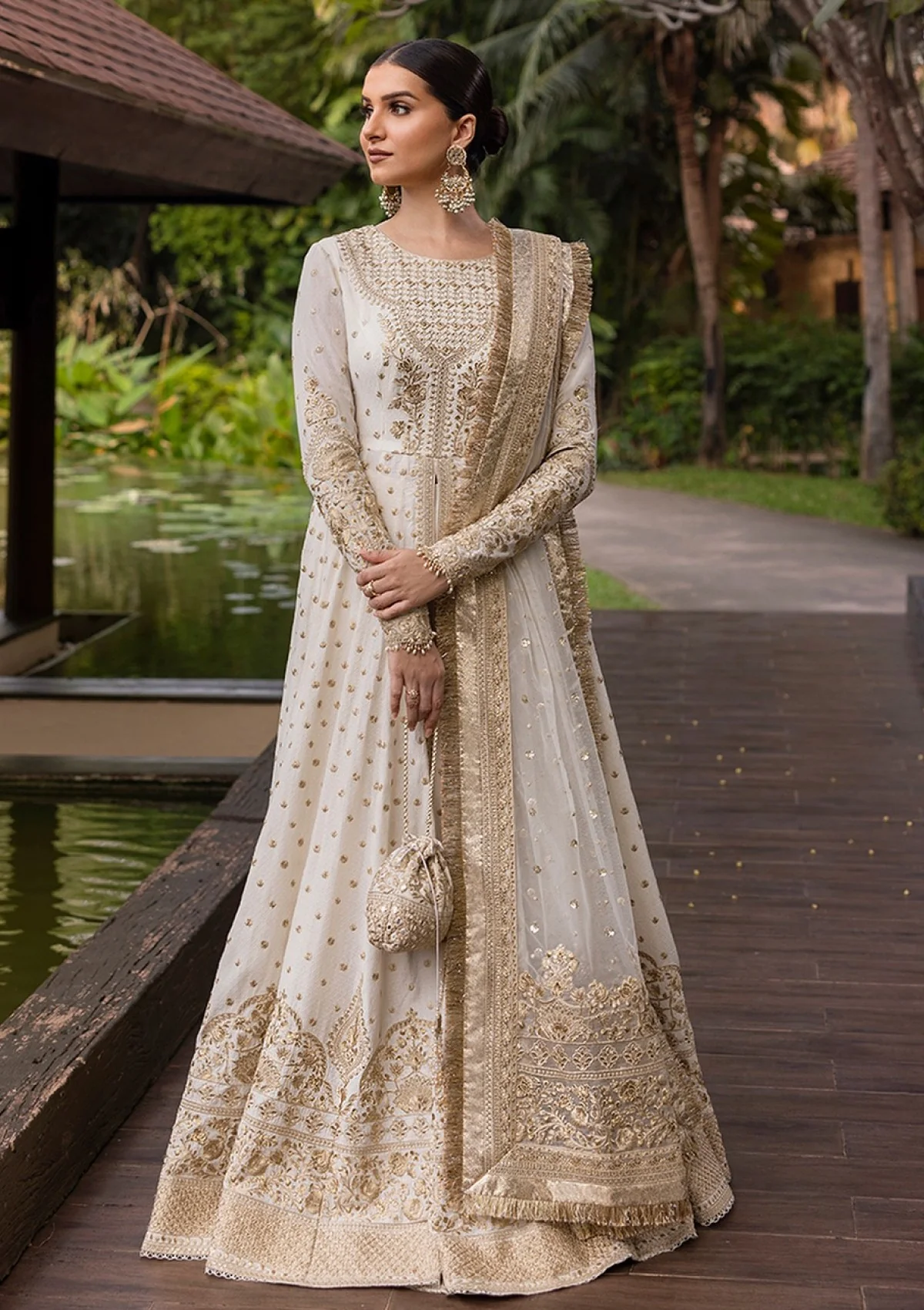 Faiza Saqlain Zinnia Luxury Lawn 25 Lily-07 "Off-White & Gold" | Elegant Unstitched 3 Piece Ladies Suit