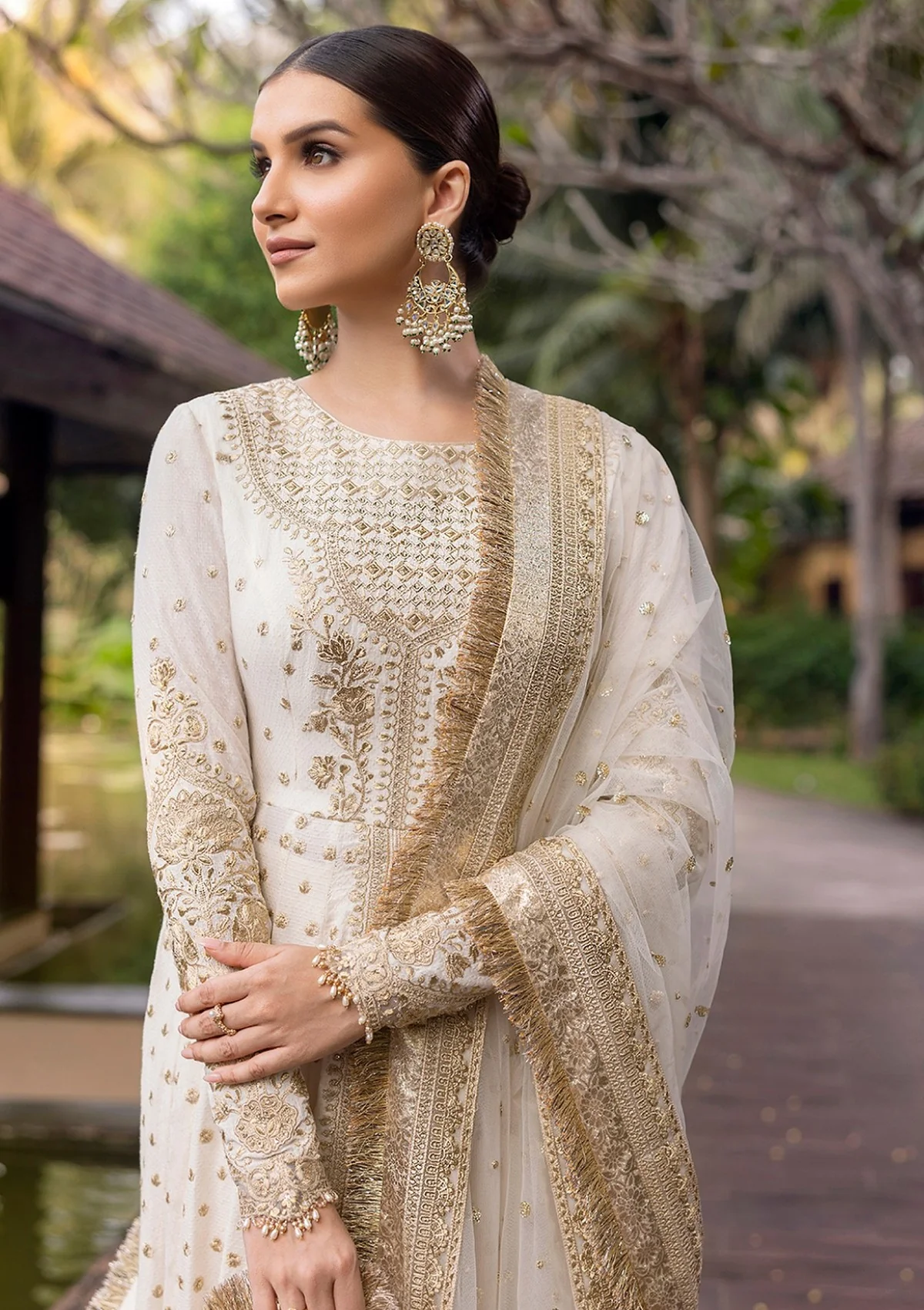 Faiza Saqlain Zinnia Luxury Lawn 25 Lily-07 "Off-White & Gold" | Elegant Unstitched 3 Piece Ladies Suit - Image 2