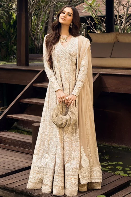 aiza Saqlain Zinnia Lawn 25 Ilima-09 Bisque & Off-White | Unstitched 3 Piece Collection