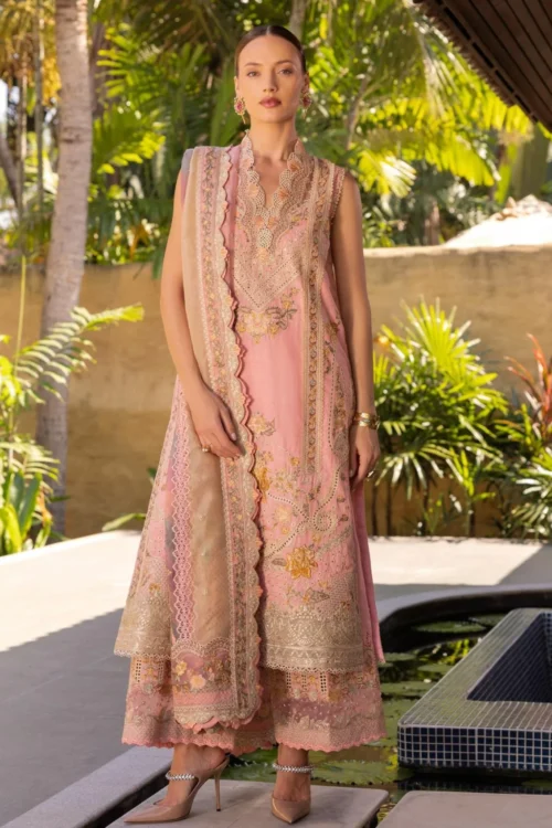 Faiza Saqlain Zinnia Lawn 25 Peony-10 "Peach" | Luxury Unstitched 3pc Ladies Suit