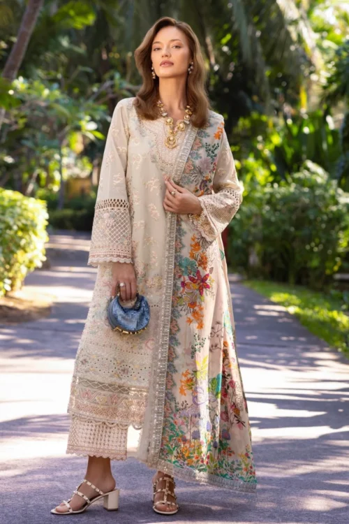 Faiza Saqlain Zinnia Luxury Lawn 25 Delilah-11 "Vanilla" | Unstitched 3 Piece – Festive Formal Wear