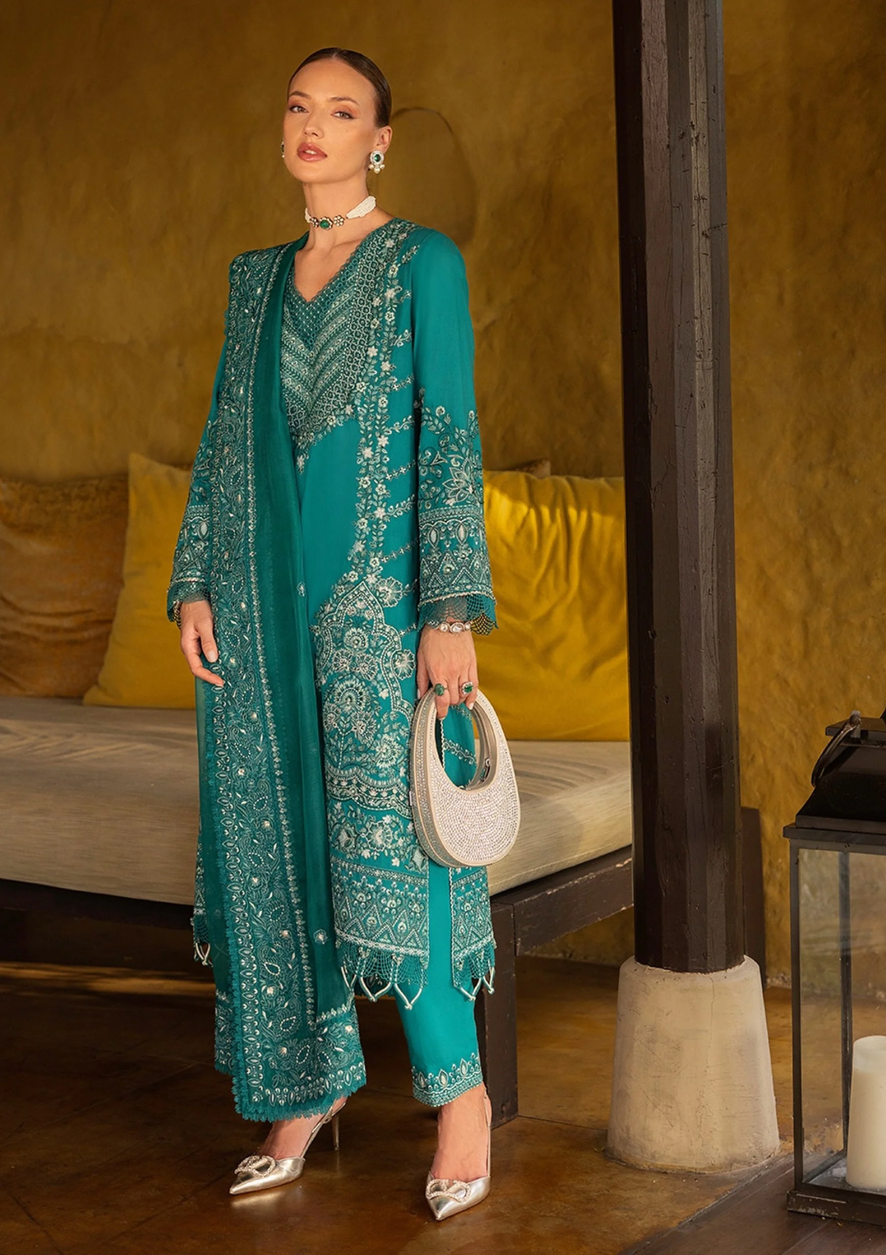 Faiza Saqlain Zinnia Lawn 25 Calla-13 "Teal Green" | Unstitched Festive Wear | 3pc Ladies Suit