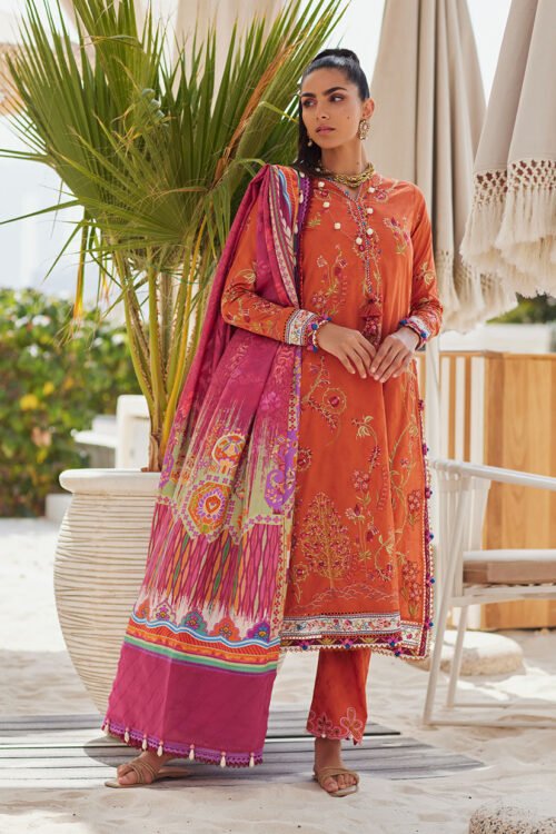 FTA | WES Luxury Lawn 25 | Unstitched | Rust | Festive Wear | Rita Rust | 3 pc set.