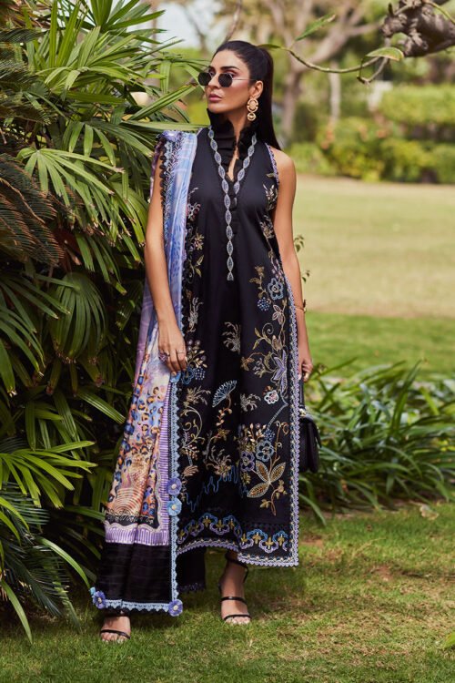 FTA | WES Luxury Lawn 25 | Unstitched | Black | Festive Wear | Belle Black | 3 pc set.