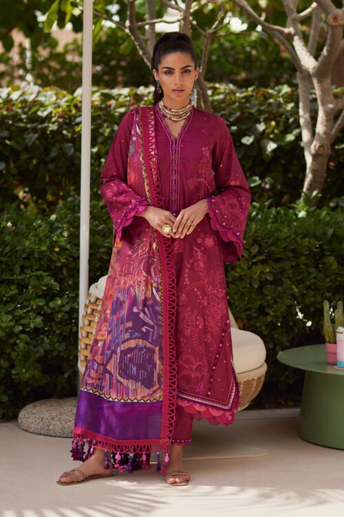 FTA | WES Luxury Lawn 25 | Unstitched | Berry | Festive Wear | Betty Berry | 3 pc set.